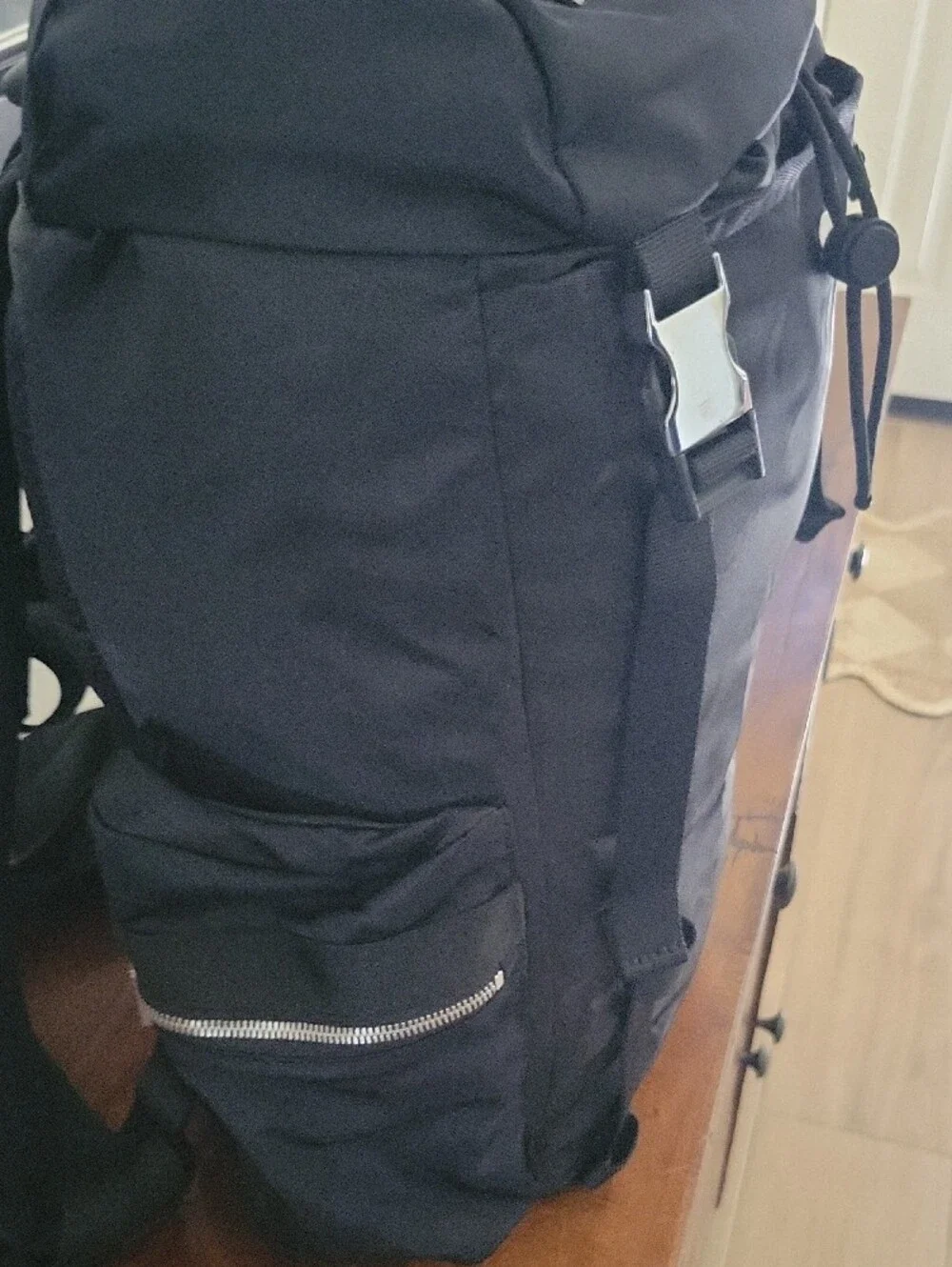 Wunderlust Lululemon Athletica Black Roll-Top Backpack  With Silver Buckles